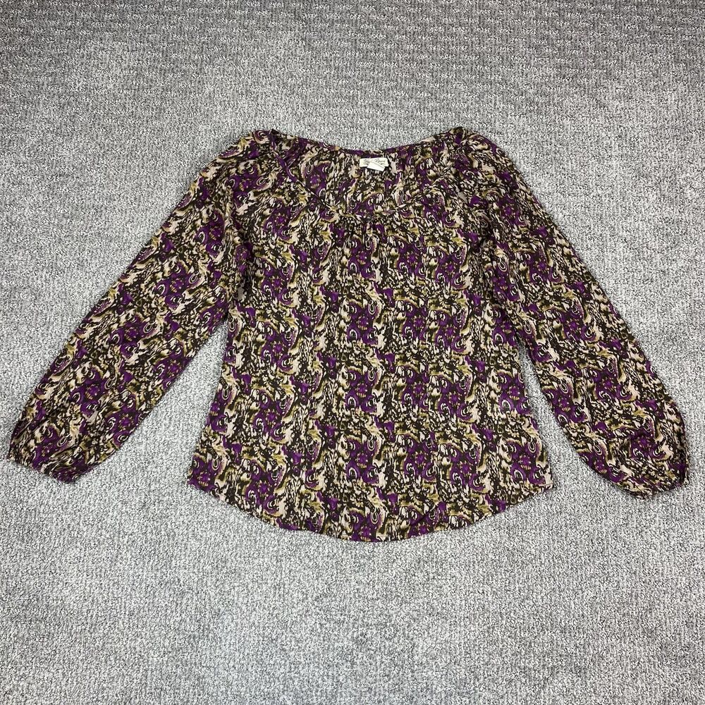 Lucky Brand Top Womens Extra Small Multicolor Boho Peasant Long Sleeve